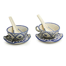 Load image into Gallery viewer, ExclusiveLane 'Moroccan Floral' Hand Painted Studio Pottery Ceramic Soup Bowls with Spoons & Saucers (Set of 2, Microwave Safe, 250 ML) - Handled Soup Bowls with Handle Soup Set with Spoon Soup Cups - Home Decor Lo
