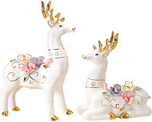 Load image into Gallery viewer, UNIVERSE LIGHTS Ceramic Deer Figurine Fawn Statue Sculpture, Large, White, Set of 2