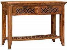 Load image into Gallery viewer, Sheesham Wood, Honey Finish Console Table with 2 Drawers and Shelf Storage (Brown)