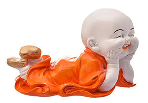 RJKART Polyresin Child Monk Buddha Showpiece, Standard, Orange, 1 Piece