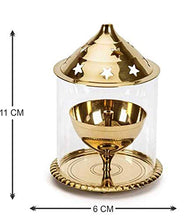 Load image into Gallery viewer, BDMP Akhand Diya Decorative Brass & Glass Oil Lamp,Tea Light Holder Lantern for Durga Pooja & Diwali-Cylinderical Shaped (4 inch) - Home Decor Lo