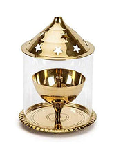Load image into Gallery viewer, BDMP Akhand Diya Decorative Brass & Glass Oil Lamp,Tea Light Holder Lantern for Durga Pooja & Diwali-Cylinderical Shaped (4 inch) - Home Decor Lo