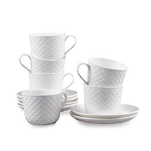 Load image into Gallery viewer, Clay Craft Ripple Impression Cup and Saucer Set, 12-Pieces, White (IMP-CS-RIPPLE-1001) - Home Decor Lo