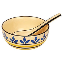 Load image into Gallery viewer, Kittens Handpainted Leaf-Stripe Pattern Ceramic Soup Bowls with Matching Spoons - Set of 2 - Home Decor Lo