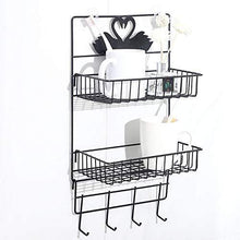 Load image into Gallery viewer, HOME CUBE 2 Layer Multipurpose Kitchen Bathroom Shelf Wall Holder Storage Rack Bathroom Rack Refrigerator Broadside Storage Box Strong Magic Sticker Shower Rack Shelf with 4 Hook- Black Color - Home Decor Lo