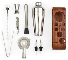 Load image into Gallery viewer, Mixology Bartender Kit: 10-Piece Bar Tool Set with Stylish Mahogany Stand - Perfect Home Bartending Kit and Martini Cocktail Shaker Set For an Awesome Drink Mixing Experience - Exclusive Recipes Bonus - Home Decor Lo