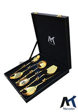 Load image into Gallery viewer, Maverics Knot Golden Cutlery Feather Design Serving Spoons - Set of 6 pcs - Home Decor Lo