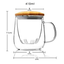 Load image into Gallery viewer, Te.Cha Tea Infuser Cup - 410ML - Glass Tea Cup/Pot with Lid and Unique Glass &amp; Stainless Steel Infuser Basket - Perfect Tea Mug for Office and Home Uses for Loose Leaf Tea Steeping (Clear) - Home Decor Lo