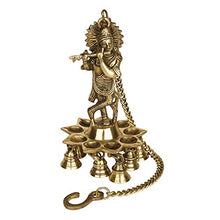 Load image into Gallery viewer, ONVAY Brass Wall Hanging Laddu Gopal Design Oil Lamp Diya with Bells (Gold_5 Inch X 5 Inch X 16 Inch) - Home Decor Lo