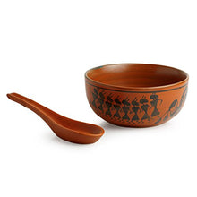 Load image into Gallery viewer, ExclusiveLane Warli Hand-Painted Kitchen Ceramic Soup Bowls with Spoons (Set of 2, 380 ML, Dishwasher &amp; Microwave Safe) - Home Decor Lo
