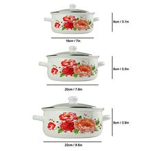 Load image into Gallery viewer, iBELL ND3318 Decorative Enamel Casserole with Sturdy Glass Lids, Gift Set of 3 (1.7, 2.2, 3Litre), White - Home Decor Lo