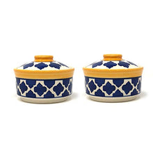Load image into Gallery viewer, The Earth Store Ceramic Handcrafted Microwave Safe Moroccan Yellow Blue Dinner Serving Bowl/Donga/Casserole Set with Lid for Home Kitchen, Dining Table Serving Ware Storage Containers (Set of 2) - Home Decor Lo