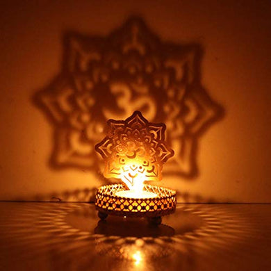 Tea Light Candle Holder for Home Decoration | Diwali Gift | OM| Reflection|Golden - Home Decor Lo