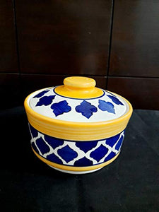 LOTUM Pure Ceramic Blue & Yellow Serving Bowls /Donga Bowls/Casserole Set with Unique Lids for Home Kitchen, Dining Table Serving Ware Storage Containers (Set of 3)/Handmade in India - Home Decor Lo