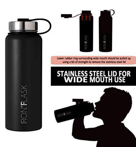 Iron Flask Sports Water Bottle - 40 Oz, 3 Lids (Straw Lid), Vacuum Insulated Stainless Steel, Hot & Cold, Wide Mouth, Double Walled, Hydro Metal Canteen, Mid Black - Home Decor Lo
