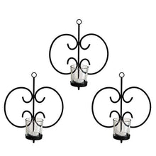Load image into Gallery viewer, TIED RIBBONS Wall Hanging Tealight Candle Holders Diwali Decorations Items for Home - Wall Hanging Tealight Candle Holder Metal Wall Sconce with Glass Cups (Pack of 3)