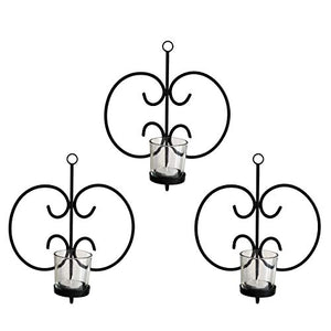 TIED RIBBONS Wall Hanging Tealight Candle Holders Diwali Decorations Items for Home - Wall Hanging Tealight Candle Holder Metal Wall Sconce with Glass Cups (Pack of 3)