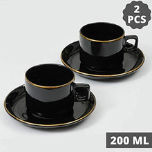 Load image into Gallery viewer, Femora Indian Ceramic Fine Bone China Handmade Black Gold Plated Tea Cup with Saucers (2 Cup, 2 Saucer) - Home Decor Lo