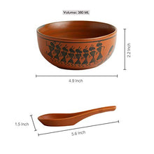Load image into Gallery viewer, ExclusiveLane Warli Hand-Painted Kitchen Ceramic Soup Bowls with Spoons (Set of 2, 380 ML, Dishwasher & Microwave Safe) - Home Decor Lo
