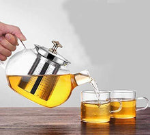 Load image into Gallery viewer, BMG Import Export Heat Resistant Flame Proof Clear Borosilicate Glass Kettle Stove Top Safe Blooming and Loose Tea Pot with Stainless Steel Infuser and Lid , 1000 ml - Home Decor Lo