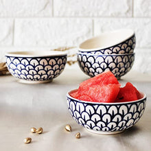 Load image into Gallery viewer, THEARTISANEMPORIUM Mermaid Tales Hand-Painted Ceramic Dinner Set of 6 Dinner Plates and 6 Katori Serving Bowls (12 Piece, Serving for 6, White and Indigo, Microwave Safe)