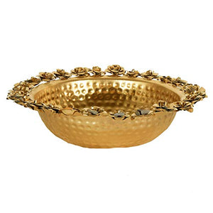 The Artizanat Decorative and Attractive Metal Urli Bowl for Flowers(Golden) - Home Decor Lo