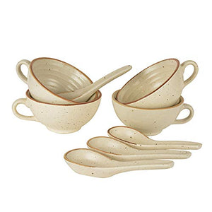 StyleMyWay Ceramic Matt Finish Soup Cups with Spoon (250 ml Each, Set of 4, White) | Maggi Bowls | Cereal Bowls - Home Decor Lo
