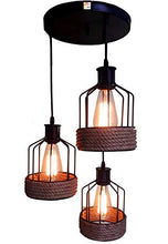 Load image into Gallery viewer, Lyse Decor_ Nordic Style Metal & Rope Shade 3 Lights Ceiling Chandelier Hanging Pendant Light Lamp (Black) - Home Decor Lo