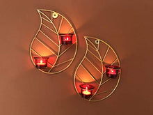 Load image into Gallery viewer, Maple Craft Golden Leaf T-Light/Wall Scones Set of 2 Brass Leaf Wood for Home Decor/Living Room/Bed Room (8 X 12 Inch) (T-Light Candle Holder) - Home Decor Lo