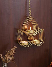Load image into Gallery viewer, Gliteri Gallery Triple Drops Metal Wall Hanging Golden Tea Light Candle Holder for Home Decoration Living Room Gifts Diwali (Height 8 inch) - Home Decor Lo