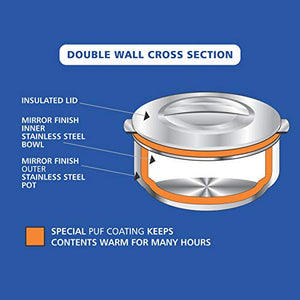 NanoNine Hot Chef Double Wall Insulated Hot Pot Stainless Steel Casserole with Steel Lid, 2.85 L, 1 pc - Home Decor Lo