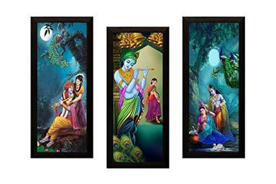 SAF Set of 3 Radha Krishna Religious UV Coated Home Decorative Gift Item Framed Painting 17 inch X 24 inch - Home Decor Lo