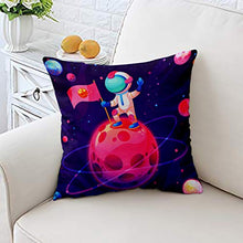 Load image into Gallery viewer, CRAFTLINEN Premium Kids Nursery Decor - Digital Print Reversible Cushion Cover for Babies and Toddler Bed &amp; Seating 16 x 16 inch (Astronaut and Space Animal Fun) - Home Decor Lo