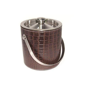 King International Stainless Steel Crocodile Print Leather Ice Bucket with Tong, 1750ml, Brown - Home Decor Lo