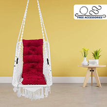 Load image into Gallery viewer, Patiofy Made in India Premium Square Shape Hammock-Hanging Cotton Chair Swing with Cushion and Accessories for Indoor and Outdoor/120 Kg Capacity/Swing Cushion/Chair Cushion for Kids and Adults(White) - Home Decor Lo