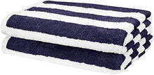 Load image into Gallery viewer, AmazonBasics 2 Piece Cotton Beach Towel - 477 GSM - 60" x 30" (152.4 cm X 76.2 cm) - Cabana Stripe, Navy Blue - Home Decor Lo