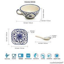 Load image into Gallery viewer, ExclusiveLane 'Moroccan Floral' Hand Painted Studio Pottery Ceramic Soup Bowls with Spoons & Saucers (Set of 4, Microwave Safe, 250 ML) - Handled Soup Bowls with Handle Soup Set with Spoon Soup Cups - Home Decor Lo