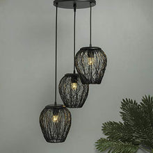 Load image into Gallery viewer, Homesake Retro Style, LED Filament Bulb Chandelier 3 Lights Round Cluster Pendant 60W Black Lamp with Steel Wire Mesh Hanging Light for Living Room, Bedroom