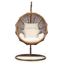 Load image into Gallery viewer, Carry Bird Big Boss Wicker Rattan Hanging Egg Chair Swing for Indoor Outdoor Patio Backyard, Comfortable Relaxing with Cushion and Stand (Standard Honey Swing, White) - Home Decor Lo