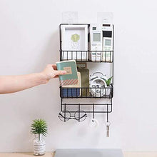 Load image into Gallery viewer, HOME CUBE 2 Layer Multipurpose Kitchen Bathroom Shelf Wall Holder Storage Rack Bathroom Rack Refrigerator Broadside Storage Box Strong Magic Sticker Shower Rack Shelf with 4 Hook- Black Color - Home Decor Lo