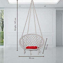 Load image into Gallery viewer, Swingzy Cotton Round Hanging Swing for Kids & Adults,100% Cotton Rope Swing Chair with Square-Cushion for Indoor,Outdoor,Patio,Swing Chair with 3ft. Chain & Hanging Accessories(120 kgs Capacity,White) - Home Decor Lo