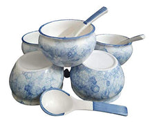 Load image into Gallery viewer, LOTUM Elegant 3D Blue Floral Soup Bowls (Set of 6) with Unique Spoons /Handmade in India - Home Decor Lo