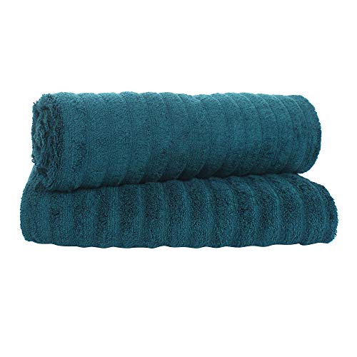 Ein Sof 100% Organic Cotton Large Bath Towels (75 cm x 150 cm) Super Absorbent || Ribbed Design || Zero Twist Luxurious Bath Towel (525 GSM , Green) - Home Decor Lo