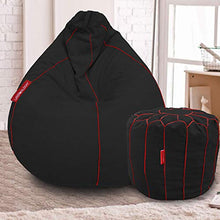 Load image into Gallery viewer, Urbanloom Combo - Organic Cotton Handloom XXXL Bean Bag Cover ONLY (Without Beans) + Large Designer Footstool Cover, Black (Iris Collection) - Home Decor Lo