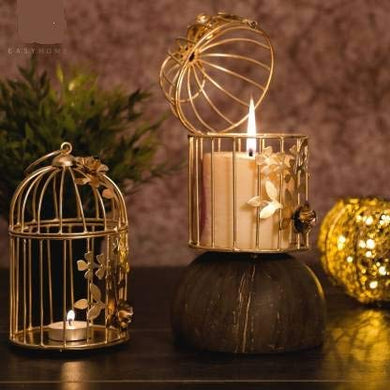Myric Gold Color Metal Bird cage Tea Light Holder for Home Decor Metal Iron - Cup Candle Holder (Gold, Pack of 2) - Home Decor Lo