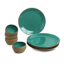 Load image into Gallery viewer, ExclusiveLane 'Earthen Turquoise' Hand Glazed Ceramic Plates For Dinner Plates With Katoris (8 Pieces, Serving for 4, Microwave Safe)- Dinner Serving Set For Kitchen Plate And Bowl Sets Dinnerware Set - Home Decor Lo