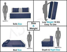 Load image into Gallery viewer, Adorn india Easy Three Seater Sofa Cum Bed (2 Years Warrenty Quality Foam)-Perfect for Seat & Sleep Washeble Polyster Fabric Cover (Blue & Grey) 6'x6'.Pillows Free - Home Decor Lo