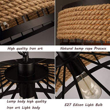 Load image into Gallery viewer, C&K Ceiling Light, Retro Industrial Iron Vintage Loft Ceiling Lamp Chandelier Rustic Hemp Rope Iron Candlestick Pendant Light Round Hanging Iron Cage Hanging (Without Lamp) - Home Decor Lo