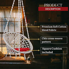 Load image into Gallery viewer, Swingzy Cotton Round Hanging Swing for Kids & Adults,100% Cotton Rope Swing Chair with Square-Cushion for Indoor,Outdoor,Patio,Swing Chair with 3ft. Chain & Hanging Accessories(120 kgs Capacity,White) - Home Decor Lo