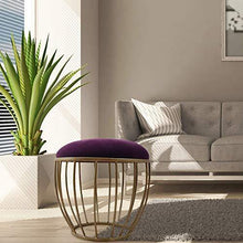 Load image into Gallery viewer, Nestroots Stools for Home Living Room | Ottoman Footstool Upholstered with Cushion Footrest Stool for Living Room -Designer Metallic Legs Added Stability (Dark Purple| Set of 2) - Home Decor Lo